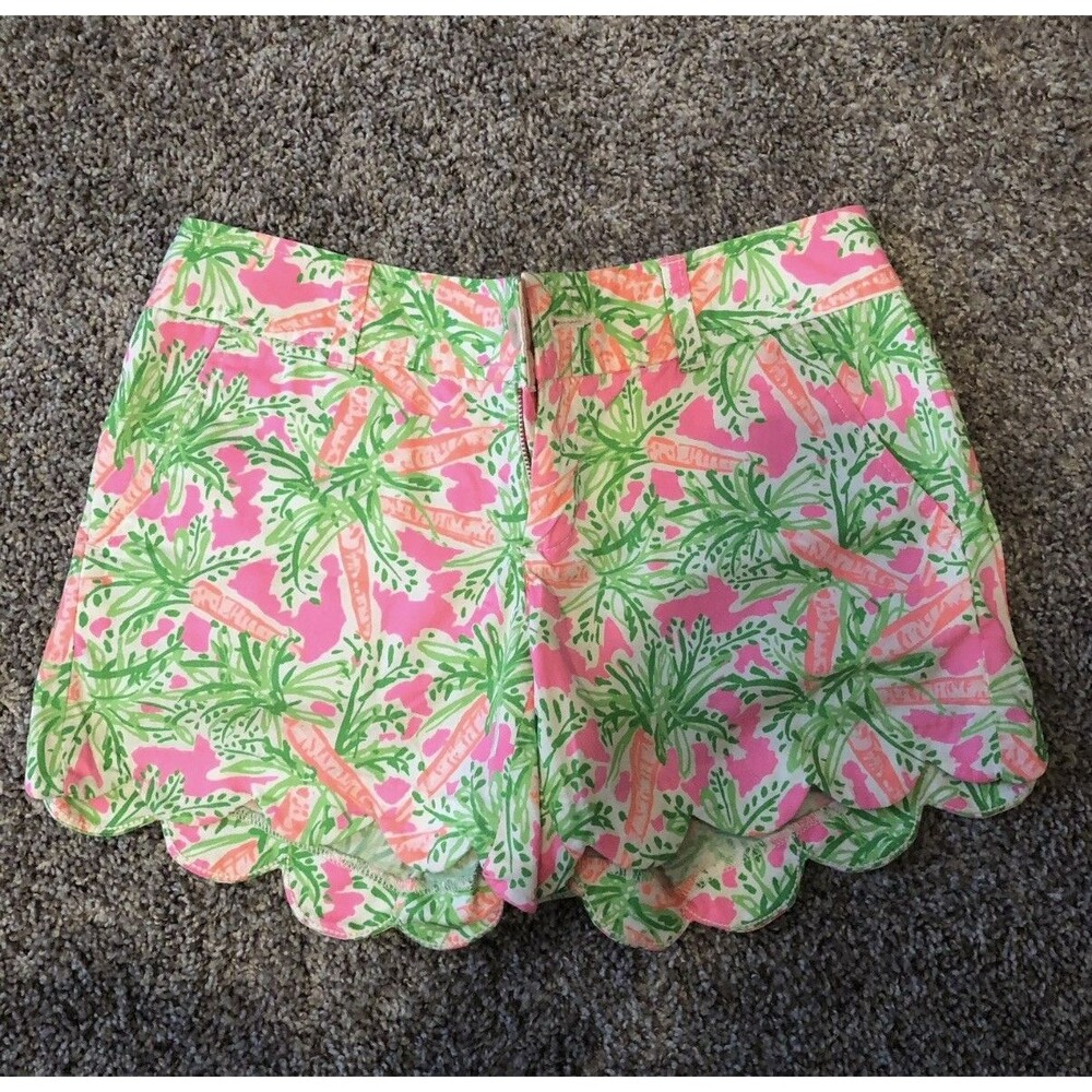 Lilly Pulitzer Buttercup Shorts Size 0 Nibbles Carrots Pink Green Scalloped Hem